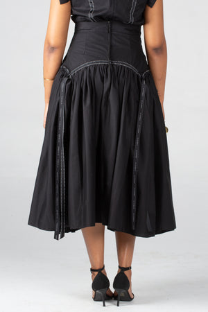 Angaila Mwezi Midi Skirt With  A Yoke And Ribbon Detail