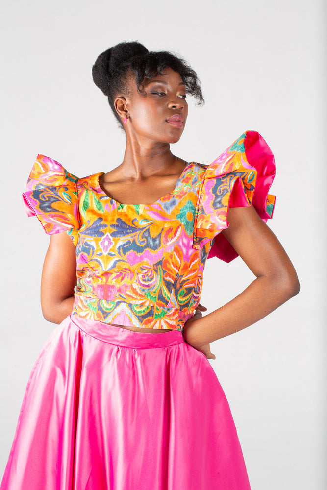 Du Confidence Butterfly Sleeves Crop Top