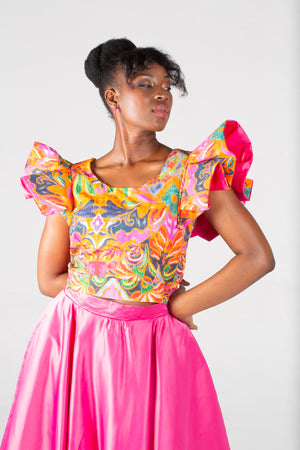 Du Confidence Butterfly Sleeves Crop Top