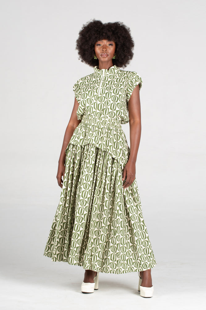 Colleen Eitzen Olive Optical Print Cat Skirt
