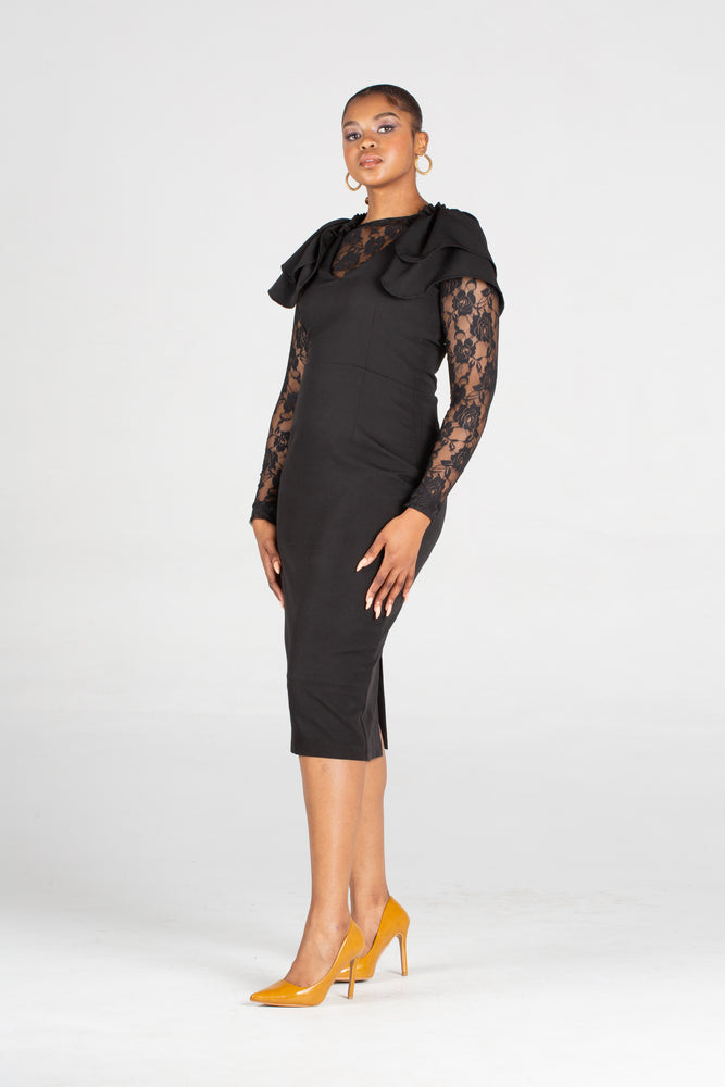 Pearls For EL Fitted Dress With Two Layers Sleeve