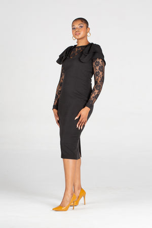 Pearls For EL Fitted Dress With Two Layers Sleeve