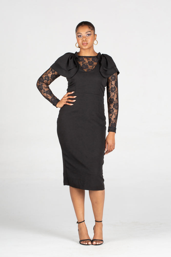 Pearls For EL Fitted Dress With Two Layers Sleeve