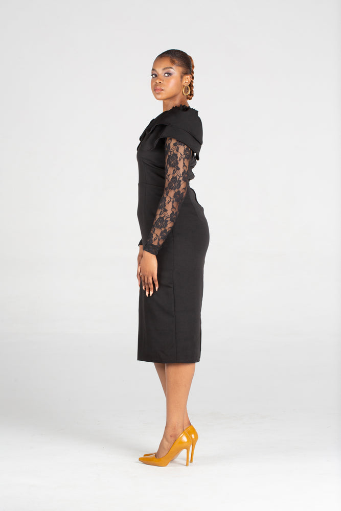 Pearls For EL Fitted Dress With Two Layers Sleeve
