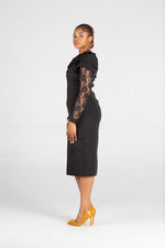 Pearls For EL Fitted Dress With Two Layers Sleeve