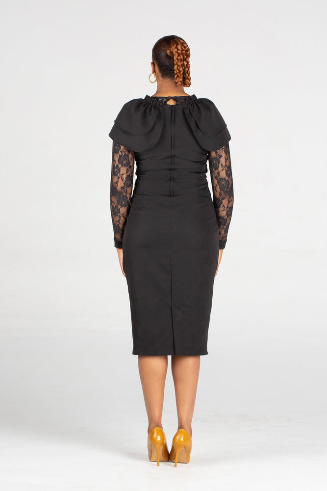 Pearls For EL Fitted Dress With Two Layers Sleeve