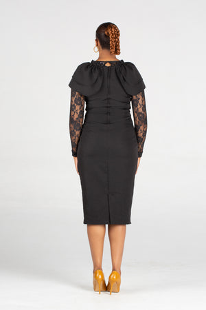 Pearls For EL Fitted Dress With Two Layers Sleeve