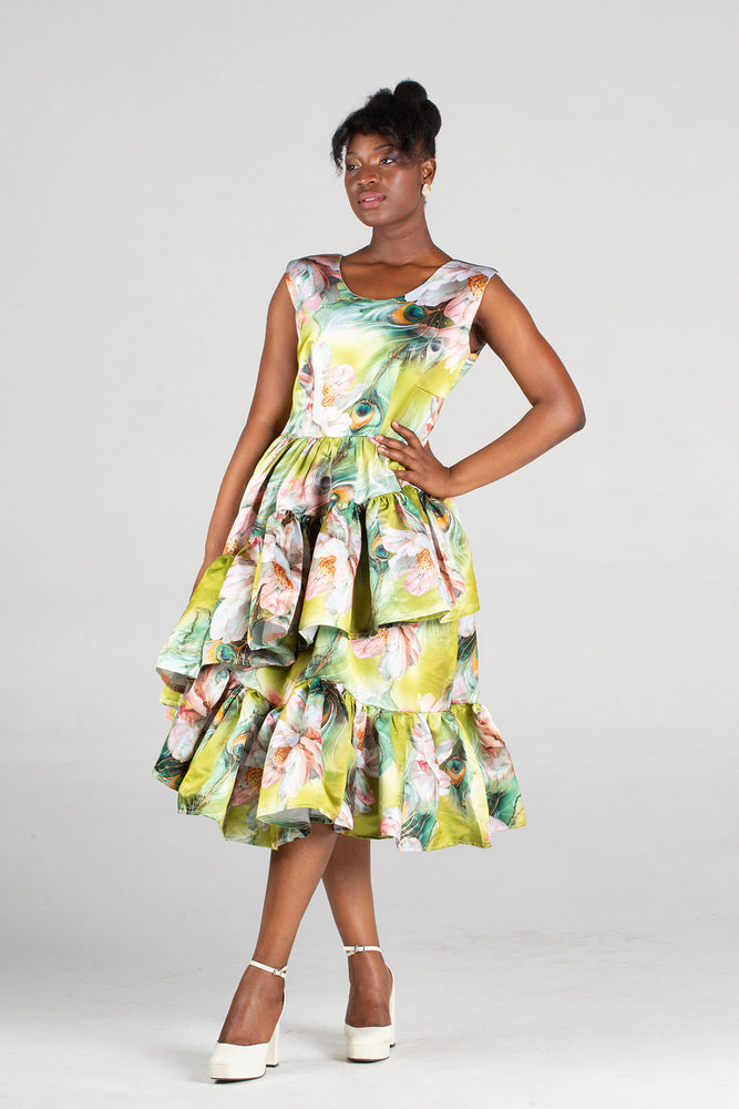 Du Confidence Slanted Frill Midi Dress