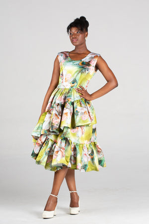 Du Confidence Slanted Frill Midi Dress