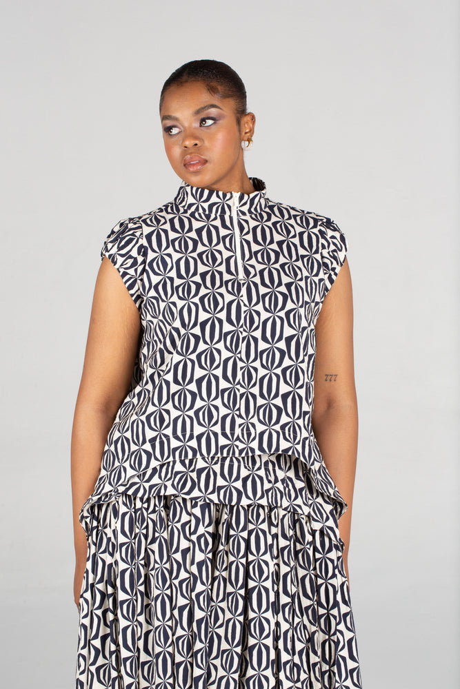 Colleen Eitzen Navy Optical Print Cat Top