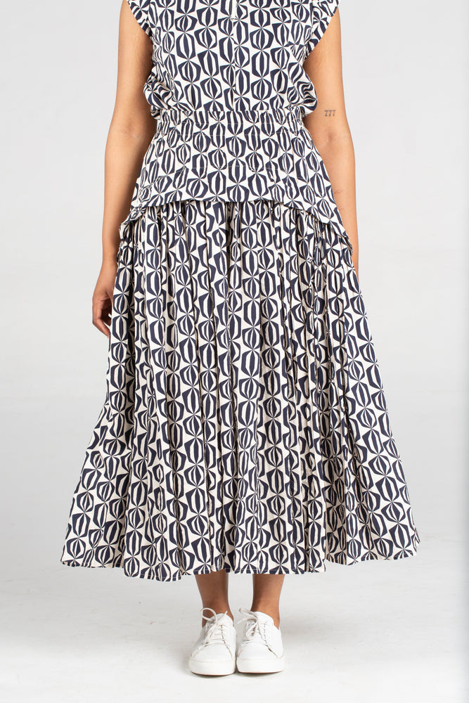 Colleen Eitzen Navy Optical Print Cat Skirt
