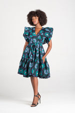 Frida Navy/Tiffany Midi Lea Dress