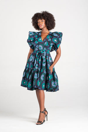 Frida Navy/Tiffany Midi Lea Dress