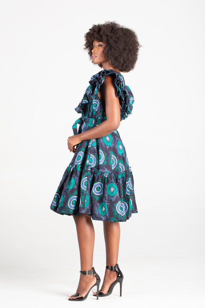 Frida Navy/Tiffany Midi Lea Dress