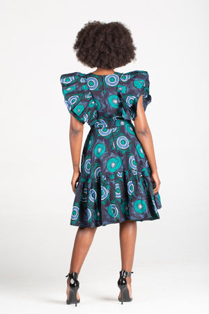 Frida Navy/Tiffany Midi Lea Dress