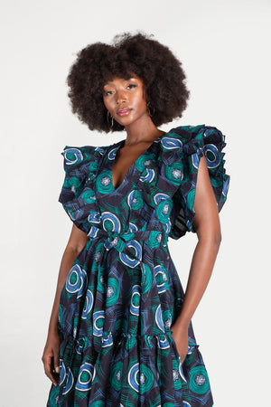 Frida Navy/Tiffany Midi Lea Dress