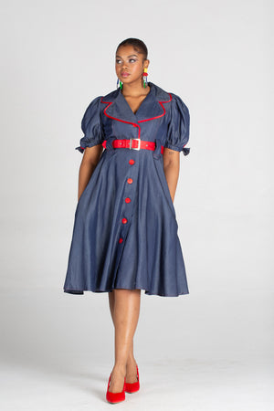 Frida Navy/Red Tencil Denim Dress