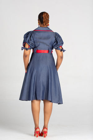 Frida Navy/Red Tencil Denim Dress
