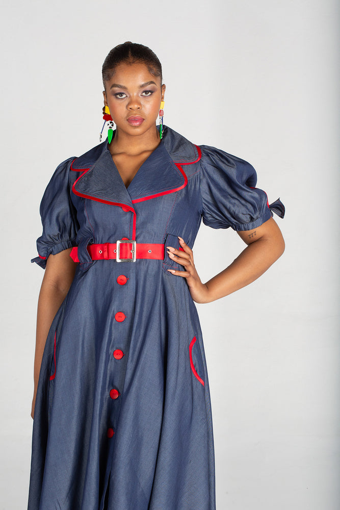 Frida Navy/Red Tencil Denim Dress