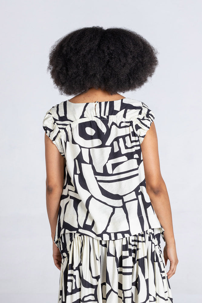 Colleen Eitzen Black And Cream Airflow Linen New Cat Top