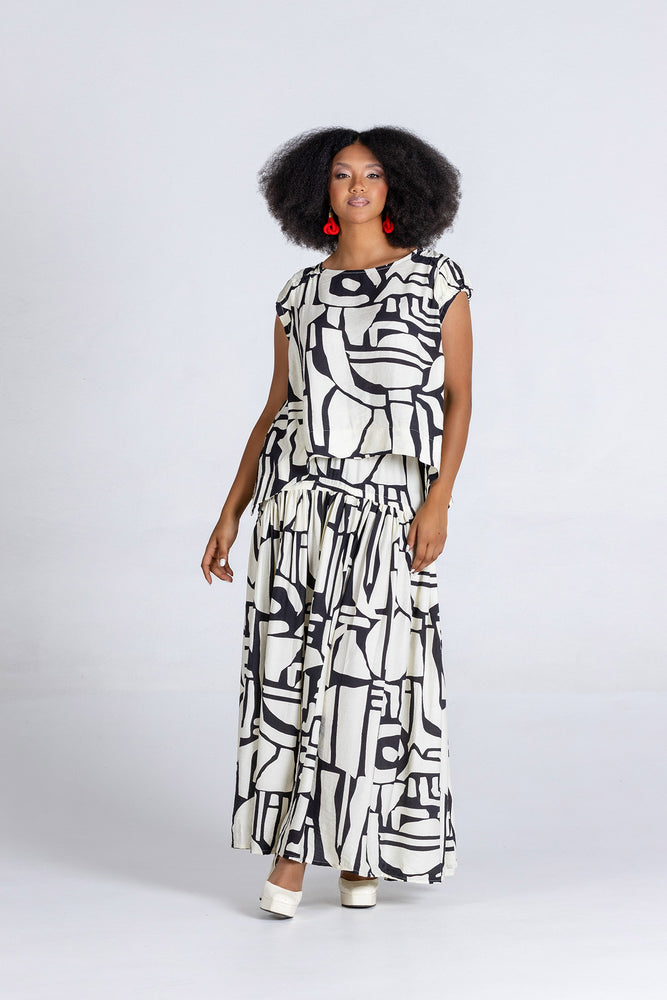 Colleen Eitzen Black And Cream Airflow Linen New Cat Skirt