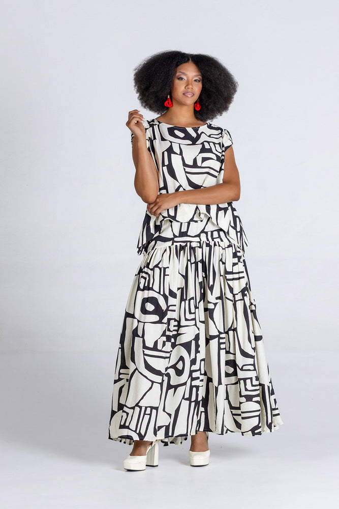 Colleen Eitzen Black And Cream Airflow Linen New Cat Skirt