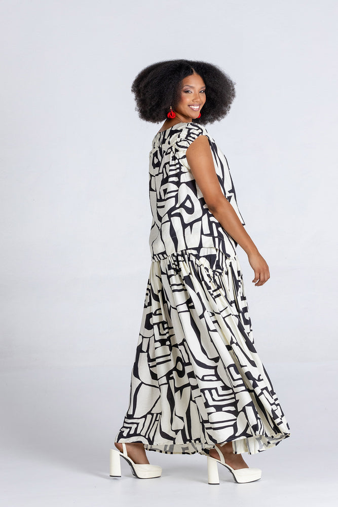 Colleen Eitzen Black And Cream Airflow Linen New Cat Skirt