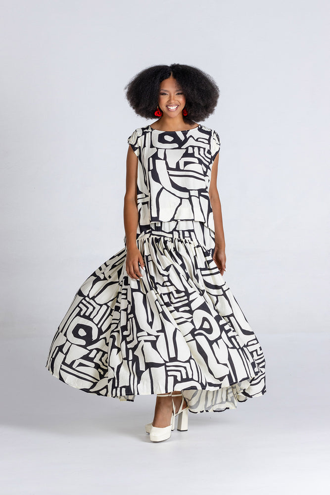 Colleen Eitzen Black And Cream Airflow Linen New Cat Skirt