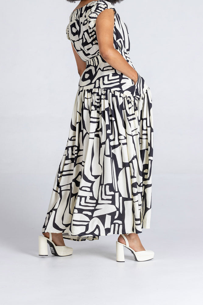 Colleen Eitzen Black And Cream Airflow Linen New Cat Skirt