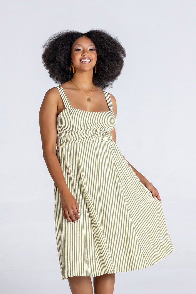 Colleen Eitzeen Olive Stripe Seersucker New Toni Dress