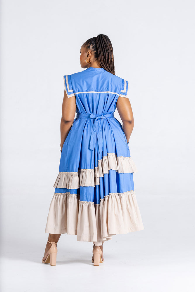Frida Blue/Stone Maxi Frilled Naomi Dress