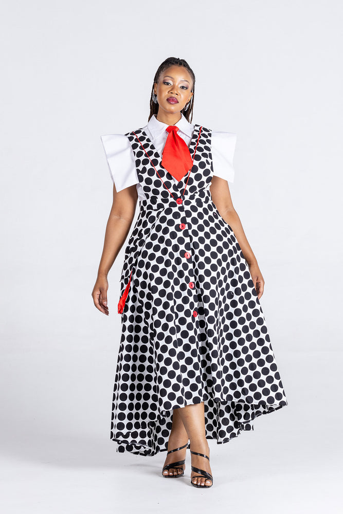Frida Black/White Polka Dot Dungaree Skirt
