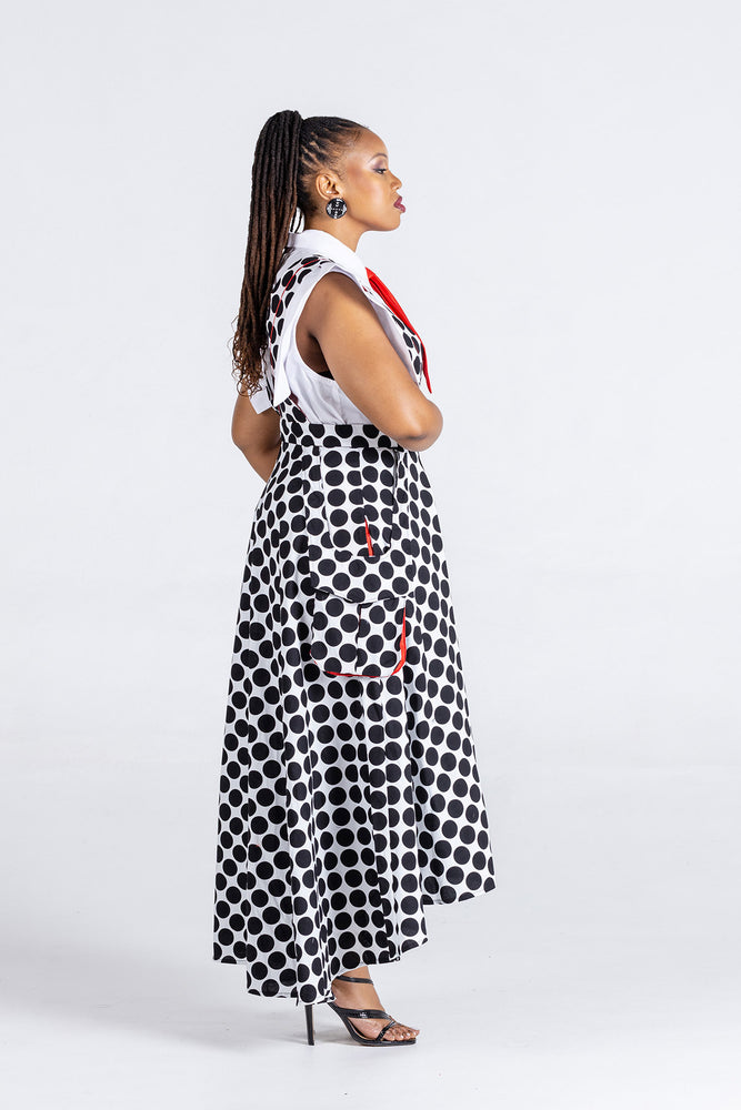 Frida Black/White Polka Dot Dungaree Skirt