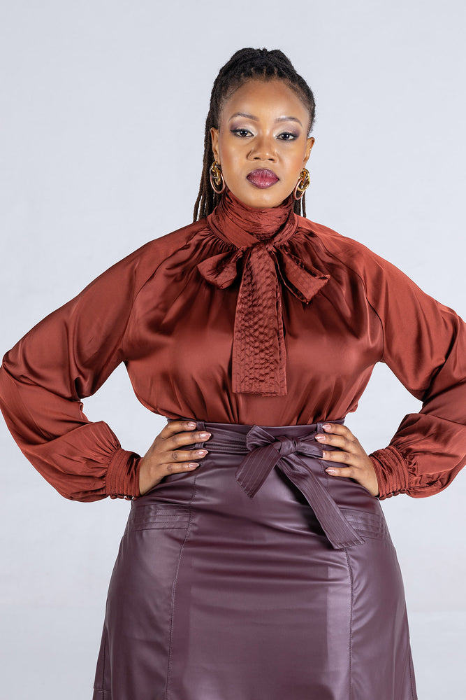 Fluidity Satin Bow Blouse