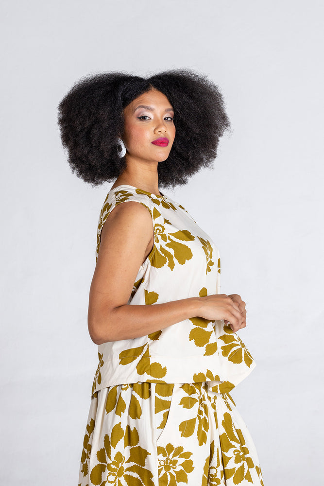 Colleen Eitzen Khaki Floral Cotton Como Top