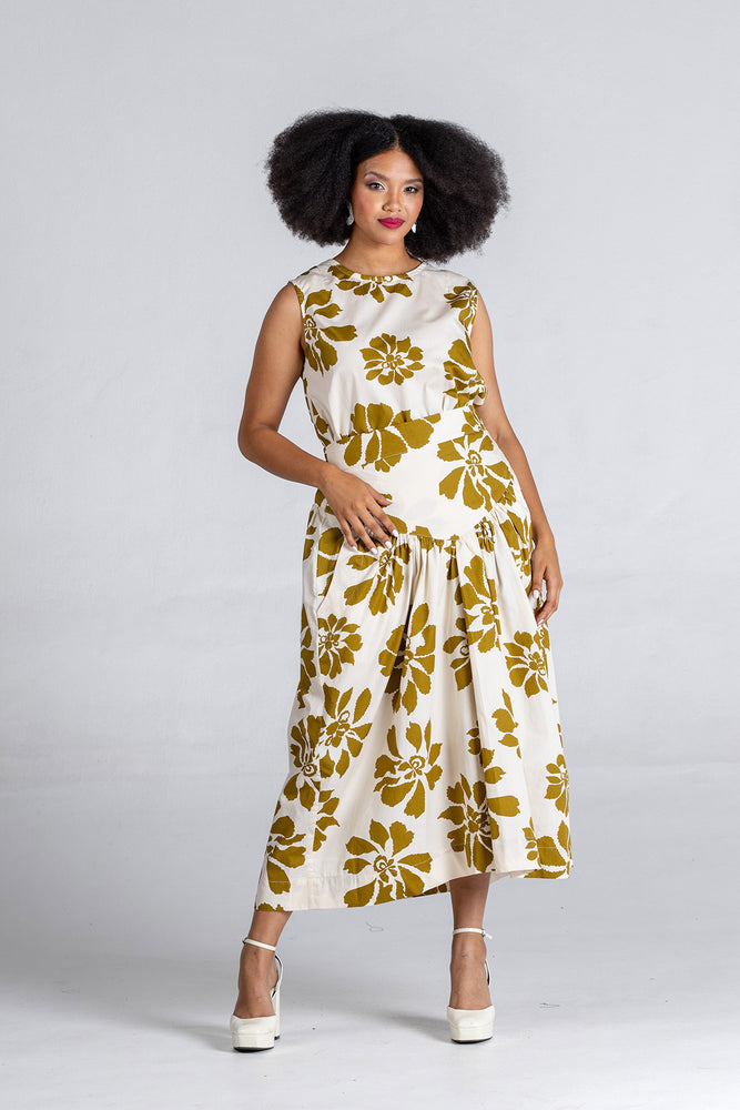 Colleen Eitzen Khaki Floral Cotton Como Top