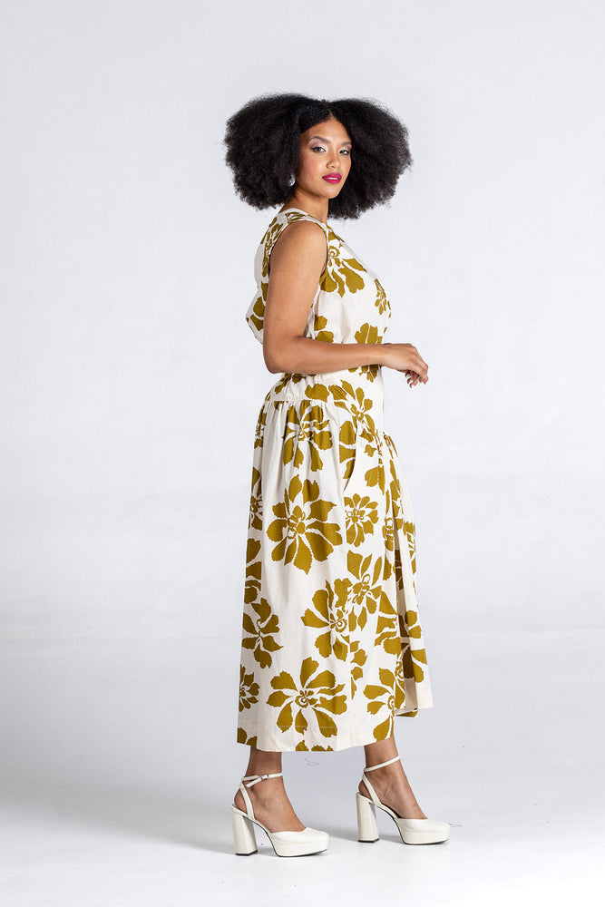 Colleen Khaki Floral Cotton Como Skirt