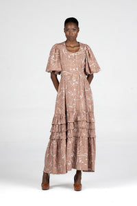Frida Brown/Cream Printed Dress