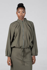 Colleen Eitzen Olive Twill Cupro Mercury Bomber Jacket