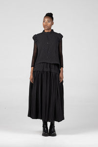 Colleen Eitzen Black Pinstripe Poly Cat Skirt