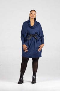 Fluidity Clothing Cowl Neck Trapeze & Pu Tie