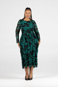 Pearls For EL Long Powermesh Ruffles Dress