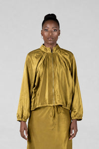 Colleen Eitzen Gold Satin Mercury Bomber Jacket