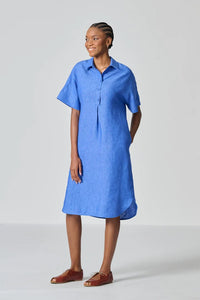 Amanda Laird Cherry Kariba Blue Chambray Linen Dress