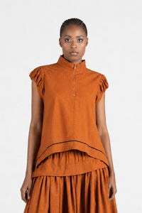 Colleen Eitzen Rust Check Seersucker Cat Top