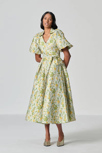 Amanda Laird Cherry Essenwood Mint and Yellow Brocade Dress
