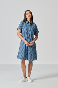 Amanda Laird Cherry Bella Blue And White Cotton Dress