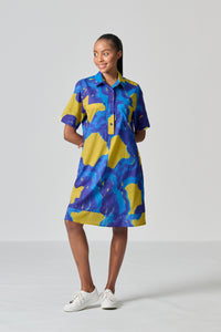 Amanda Laird Cherry Bella Blue And Yellow Cotton Dress