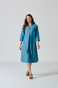 Amanda Laird Cherry Lillian Turquoise Linen Dress