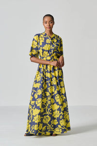 Amanda Laird Cherry Pilansberg Navy And Yellow Cotton Dress